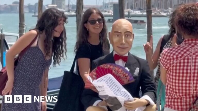 Satirical Bezos mannequins pop up in Venice ahead of wedding